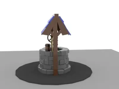 Low poly well wooden pole Low-poly 3D model