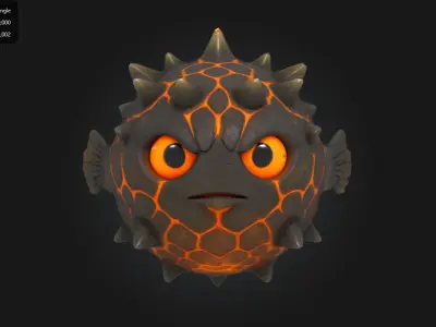 Lava Pufferfish Stylized Spiky Sea Creature Low-poly 3D model