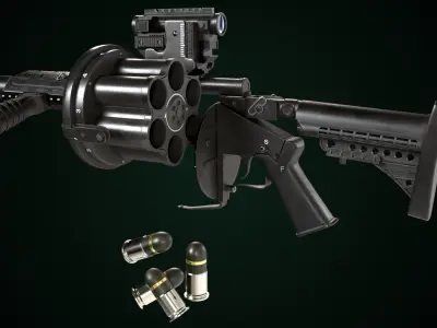 Grenade Launcher Gun All PBR Unity UE Textures Included Low-poly 3D model