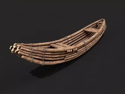 Primitive Wooden Survival Boat Low-poly 3D model