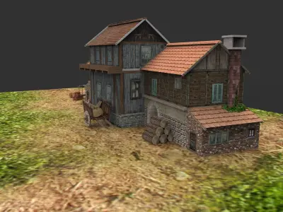 3D model of a medieval village Low-poly 3D model