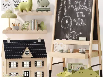 Crate and Barrel Wooden Easel Dollhouse and Decor for Kids 02 3D model