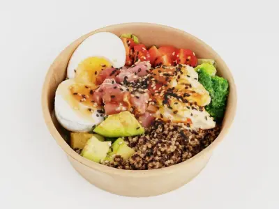 poke bowl with tuna rice avocado boiled eggs tomatoes 3D model
