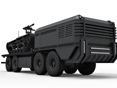 Military truck with Tracked vehicle 3D model