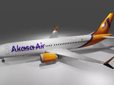 Akasa air Boeing 737 max 8 3d model Low-poly 3D model