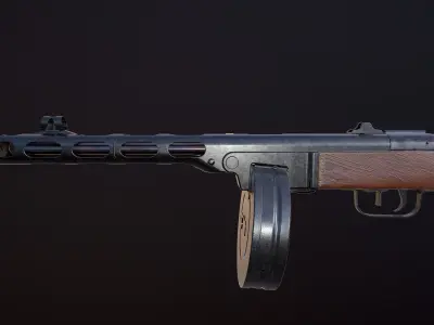 Soviet submachine gun PPSh  Low-poly 3D model