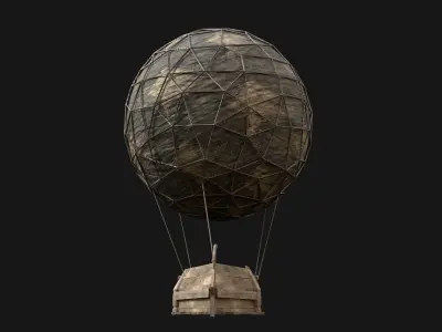 AAA NEXTGEN Medieval Small Balloon Airship Primal Wooden Machine Low-poly 3D model