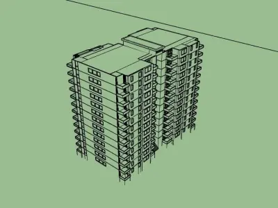 Apartment 3D building with birds 3D model