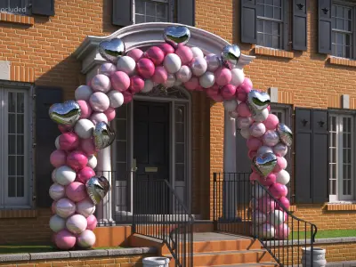 Wedding Balloon Arch with Silver Hearts 3D model