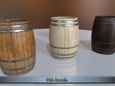 PBR Barrels set of wooden Free low-poly 3D model