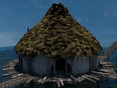 Prehistoric Thatched Roof Building Low-poly 3D model