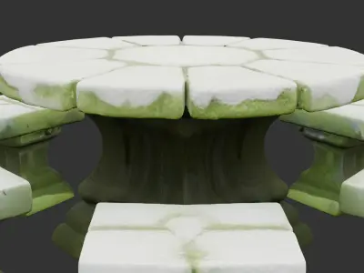 Stone Garden Table with Benches Low-poly 3D model