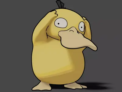 Psyduck blender 2D rrendering Low-poly 3D model