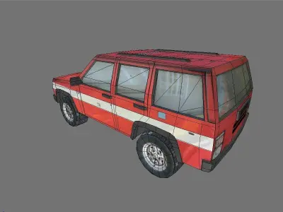 low poly fireman jeep Low-poly 3D model
