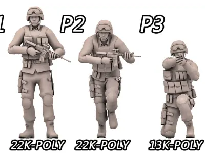 Military Soldier Poses Pack - Game Ready Low-poly 3D model