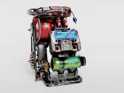 Old rusty vintage car engine vehicle part al5 Low-poly 3D model