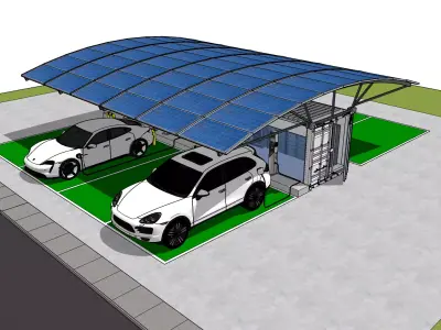 Container  EV Charger Station with Solar rooftop and Coffee shop 3D model