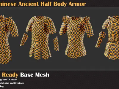10 Chinese Ancient Half Body Armor Base Mesh - VOL 28 3D model