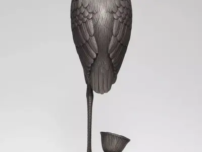 Bronze Heron Sculpture Realistic Bird Lotus Base Patina Finish Low-poly 3D model