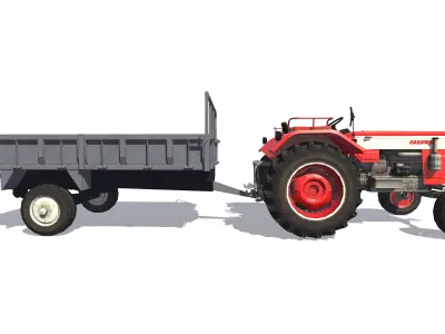 Tractor with Trolley Low-poly 3D model