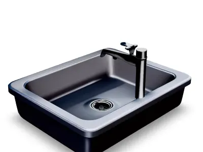 Modern Kitchen Sink 3D Model Stylized Black Basin with Faucet  Low-poly 3D model