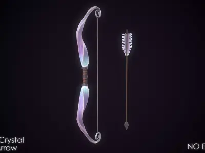 Fantasy Twisted Crystal Bow and Arrow Game-Ready Low-poly 3D model