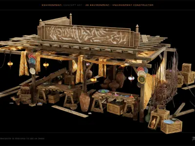 Street bazaar environment kit and props Unreal 5 realistic style Low-poly 3D model