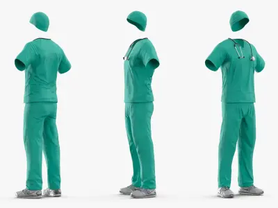 Medical Scrubs Outfit with Stethoscope Teal 3D model