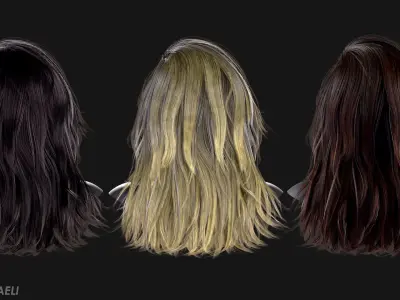 Real Time Hair Card Female Hairstyle part 02 Low-poly 3D model