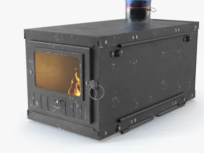 Portable Camping Stove with Live Fire and Tall Pipe Black 3D model