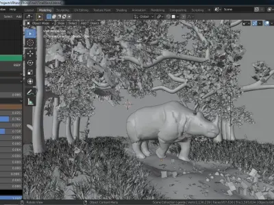 One horned Rhino Complete Scene Rigged 2 versions Low-poly 3D model