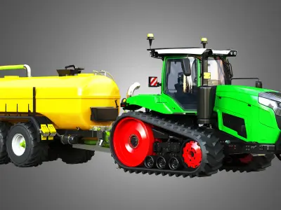 Fendt - MT900 Tractor with Zunhammer Liquid Manure Trailer 3D model