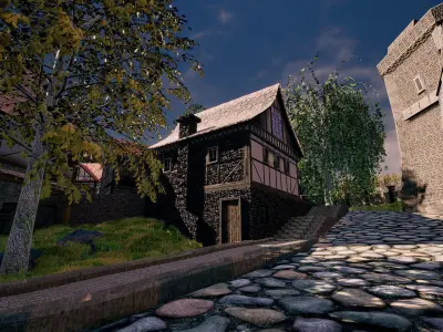 Medieval Modular Building Environment Houses Castle and Farmland Low-poly 3D model