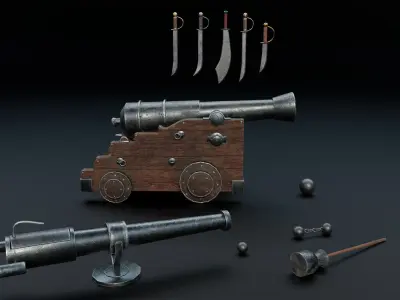 Pirate Ship with Interior - Props - Guns - Vol 2 Low-poly 3D model