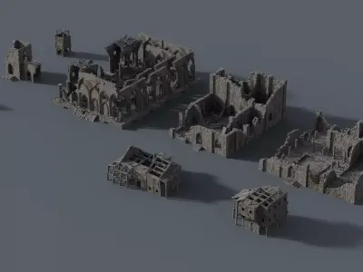 Ruins wooden house Low-poly 3D model