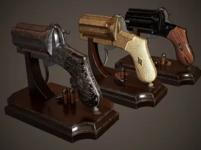 PEPPERBOX REVOLVER Low-poly 3D model