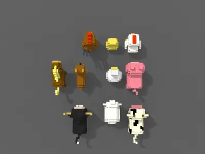 Pack 10 Voxel Farm Animals  Low-poly 3D model