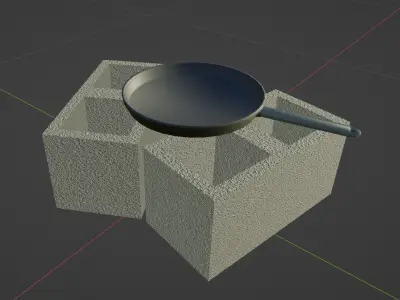 Fireplace made of bricks and frying pan Free 3D model