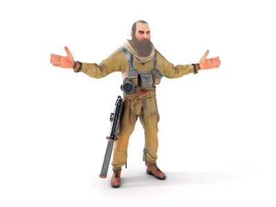 Mysterious Wanderer Rigged and Animated D Model Low-poly 3D model