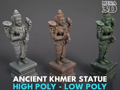 Ancient Khmer Statue18-250523 Low-poly 3D model