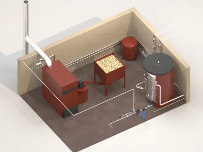 Industrial Boiler Room on wood pellets 3D model