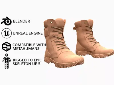 Tactical Boots 23 - All MH Bodies and UE5 Skeletons - Rigged Low-poly 3D model