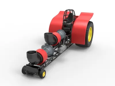Pulling tractor with 2 jet engines 2 Scale 1 to 25 3D print model