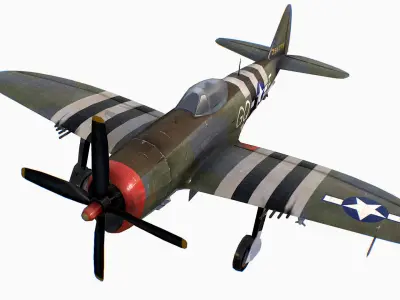 United States fighter aircraft Republic P-47 Thunderbolt Low-poly 3D model