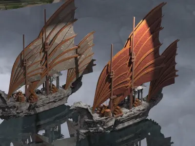 Asian Red Fin sailed Ship 3 designs 3D model