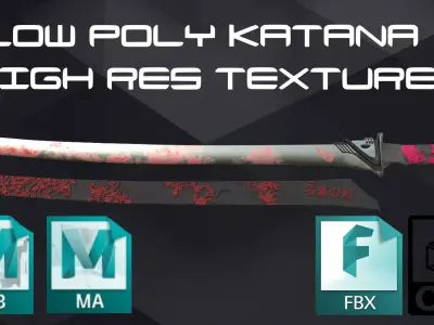 Japanese Katana Textured Free low-poly 3D model