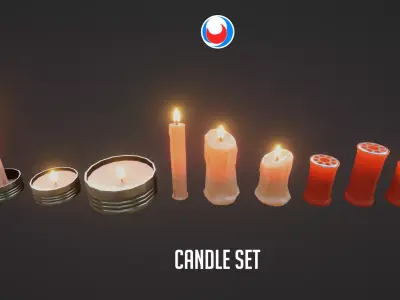 Candle Set Low-poly 3D model