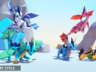 Little Dragons Sea Low-poly 3D model