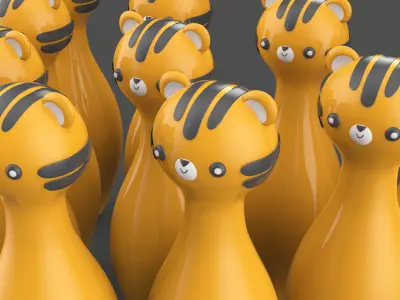 Cartoon Tiger Bowling And Ball Bowling Low-poly 3D model