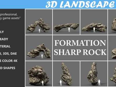 Low poly Sharp Rock FormationPack 191226 Low-poly 3D model